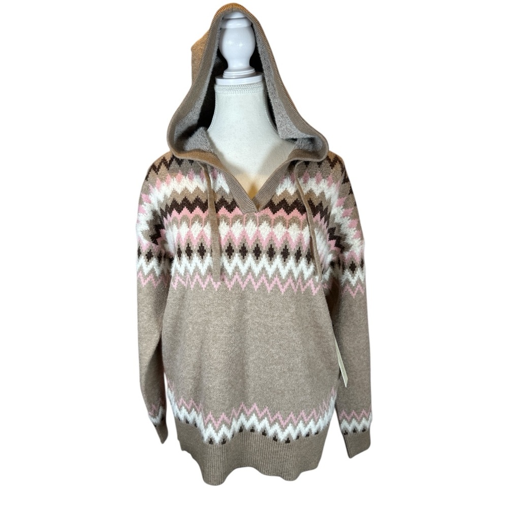 Rachel Zoe NWT Tan V-Neck Sweater with Zigzag Pattern - Picture 8 of 9
